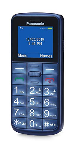 Panasonic KX-TU110EXC - Teléfono Móvil Para Personas Mayores, 1.77 Pulgadas (160 x 128), Pantalla y Teclas Grances, Botón SOS, Resistente a Golpes, Linterna, Batería 22h, Azul, 11,4 x 5,1 x 1,3 cm