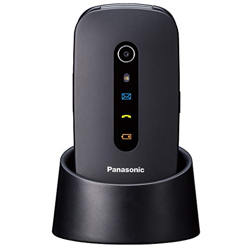 Panasonic KX-TU466EXBE - Teléfono Móvil para Mayores (Pantalla Color 2.4", Botón SOS, Base Carga, Compatibilidad Audífonos, Resistente Golpes, Batería Larga Duración, Bluetooth, GPS, Cámara) Negro