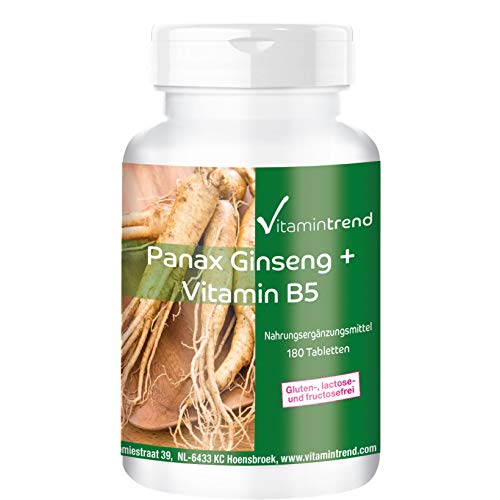 Panax Ginseng + Vitamina B5– 180 Comprimidos – Vegano – Ginseng Rojo Coreano – Alta dosis