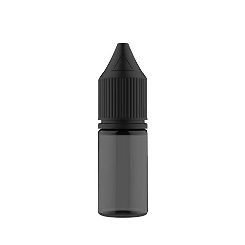 Paquete de 100 botellas de 10 ml de plástico PET Chubby Gorilla Signature de unicornio, 10 ml para líquidos, aceites y otros fluidos (transparente negro/negro)