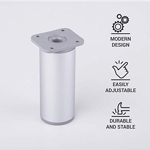 (Paquete de 16 piezas) Patas de muebles redondas de altura ajustable, Materiales: Plástico, Aluminio. Tornillos incluidos (16, 10 cm de altura)