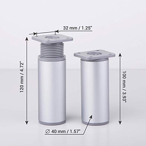 (Paquete de 16 piezas) Patas de muebles redondas de altura ajustable, Materiales: Plástico, Aluminio. Tornillos incluidos (16, 10 cm de altura)