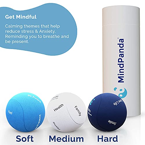 Paquete de bolas antiestrés MindPanda 3X | Tri-Density para terapia de ejercicio manual - Fragancia para un enfoque adicional - Afirmaciones motivacionales (Blue - Mindfulness Stress Balls)