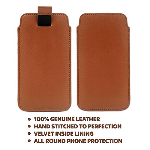 para Doro Secure 580IUP Fino Real Genuino Cuero Suave con Pestaña en Funda Carcasa Manga - Marron