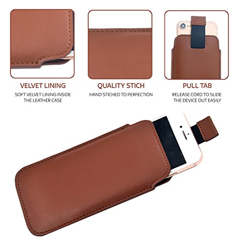 para Doro Secure 580IUP Fino Real Genuino Cuero Suave con Pestaña en Funda Carcasa Manga - Marron