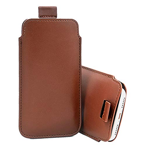 para Doro Secure 580IUP Fino Real Genuino Cuero Suave con Pestaña en Funda Carcasa Manga - Marron