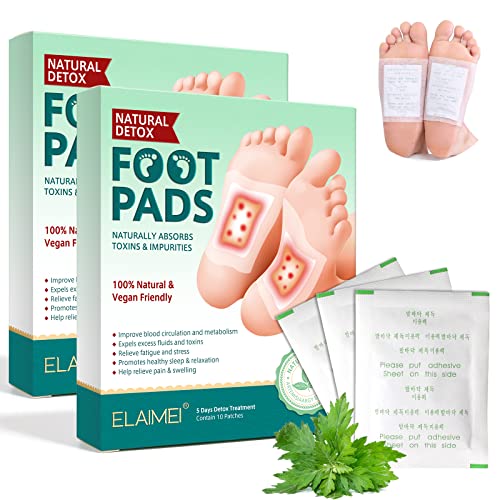 Parches Detox para Pies 20PCS Detox Foot Pads, Parches Pies Desintoxicantes, Naturales Eliminar Toxinas del Cuerpo, Alivio Dolor y Estrés Mejorar el Sueño