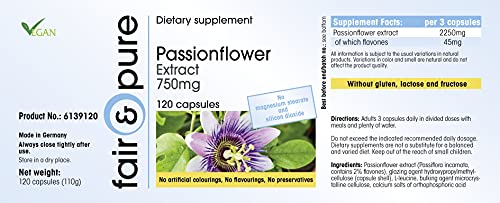 Pasiflora 750mg - Extracto de Passiflora Incarnata - Vegano - Alta pureza - 120 Cápsulas