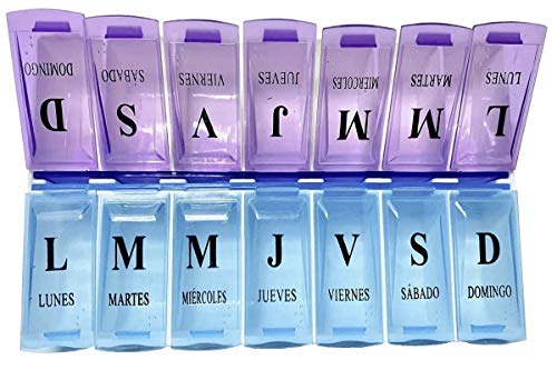 Pastillero Semanal 2 Tomas Diarias en Español.- con 14 Compartimentos para Pastillas y Medicamentos - Organizador y Dosificador de Medicamentos de Toma Diaria – Caja de Pastillas Viaje Madre