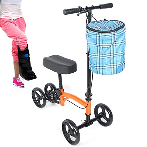 Patinete de rodilla orientable giratorio 180 grados plegable rueda trasera frenado movilidad orientable andador de rodilla muleta de rodillas alternativo carro de cuatro rodillos para lesiones de tobi