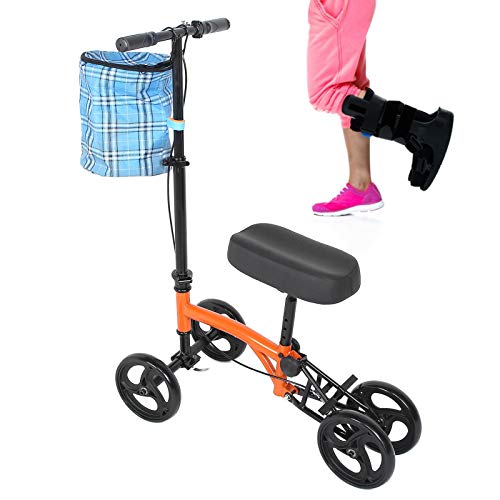 Patinete de rodilla orientable giratorio 180 grados plegable rueda trasera frenado movilidad orientable andador de rodilla muleta de rodillas alternativo carro de cuatro rodillos para lesiones de tobi