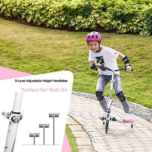 Patinete Scooter de 3 Ruedas Swing Scooter Plegable Altura Ajustable, para Niños de 5 +/Adolescentes