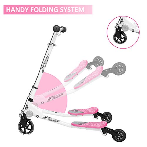 Patinete Scooter de 3 Ruedas Swing Scooter Plegable Altura Ajustable, para Niños de 5 +/Adolescentes