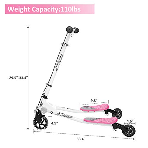 Patinete Scooter de 3 Ruedas Swing Scooter Plegable Altura Ajustable, para Niños de 5 +/Adolescentes