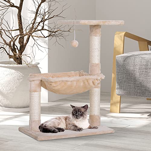 Pawhut Árbol Rascador Grande Rascador para Gatos Centro de Actividad Plataforma Caseta Sisal Natural 50x36x70cm