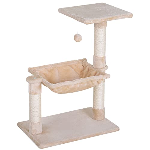 Pawhut Árbol Rascador Grande Rascador para Gatos Centro de Actividad Plataforma Caseta Sisal Natural 50x36x70cm