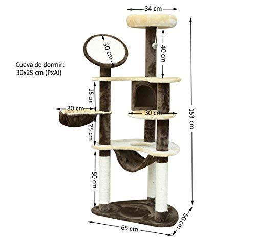 PawHut Rascador para Gatos 153x65x50 cm Arbol para Arañar Poste Centro De Actividades Gato Color Marron