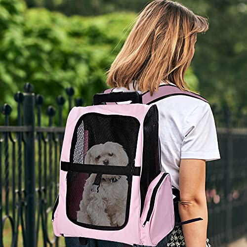 PawHut Transportín 2 en 1 para Mascotas Mochila o Carrito de Viaje para Perro y Gato con 2 Ruedas con Asa retráctil de Aluminio y Bolsillos 42x25x55 cm Rosa