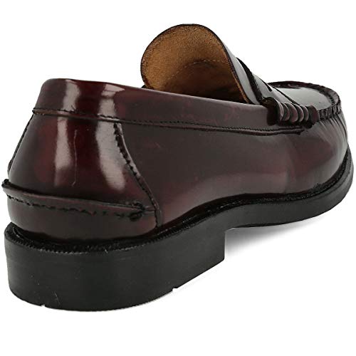 PAYMA - Mocasin de Piel para Hombre. Hechos en España. Zapato Clasico Antifaz y Borlas para Caballero. Piso de Goma Muy Flexible. Piel Antiarrugas. Color: Burdeos Antifaz, Talla EU 42