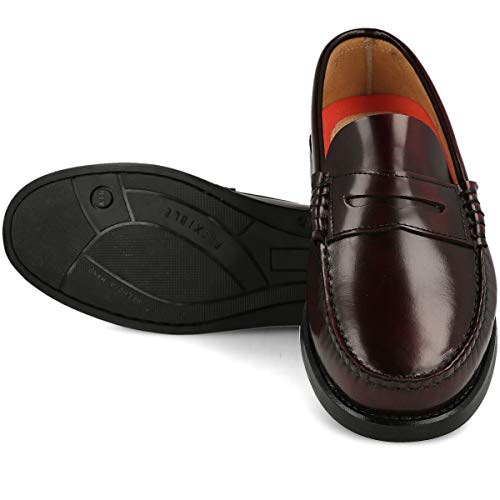 PAYMA - Mocasin de Piel para Hombre. Hechos en España. Zapato Clasico Antifaz y Borlas para Caballero. Piso de Goma Muy Flexible. Piel Antiarrugas. Color: Burdeos Antifaz, Talla EU 42