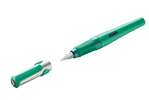 Pelikan 802956 - Pluma estilográfica con cartucho Línea Pelikano Cuerpo verde, plumín A, agarre antideslizante, mango ergonómico