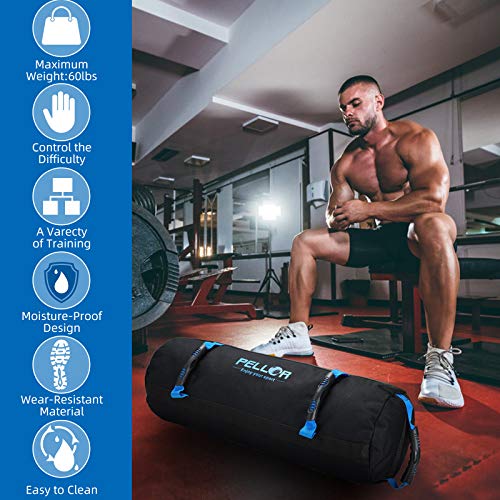 PELLOR Sandbag, Saco Peso Fitness Saco de Arena para Entrenamiento de 4.5-27 kg, Bolsa de Arena con Vacía Bolsas Ajustable para Fitness Funcional y Potenciamiento Muscular