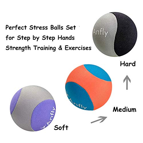 Pelota Antiestrés 3 Piezas Anfly Anti Estrés Bolas Antiestrés,Bolas Ejercicio Mano, Fortalecedor Mano para Apretar el Alivio de la Ansiedad por Estrés, 3 Niveles de Resistencias,para Adultos y Niños