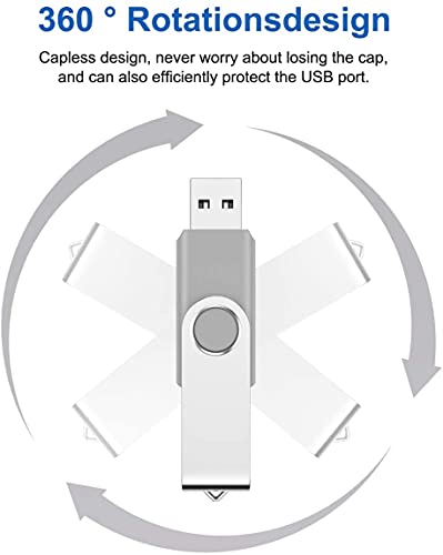 Pendrive USB 2.0 Memoria USB 64 GB Flash Drive Rotación de 360 ° Memoria externa Pen Drive Memoria Stick con Cordones para PC/Laptop/Smart TV/Autoradio etc (gris)