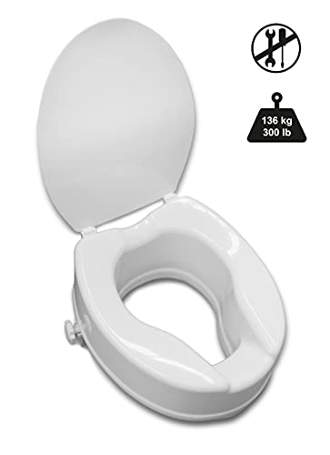 PEPE - Elevador WC con Tapa (15 cm de altura), Asiento Elevador WC Adultos, Elevador WC Universal, Asiento WC Ortopédico, Elevador Inodoro Personas Mayores y Minusválidos, Alzador WC Adulto, Blanco.