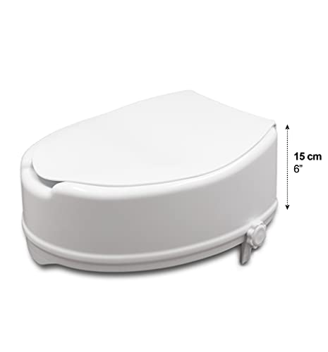 PEPE - Elevador WC con Tapa (15 cm de altura), Asiento Elevador WC Adultos, Elevador WC Universal, Asiento WC Ortopédico, Elevador Inodoro Personas Mayores y Minusválidos, Alzador WC Adulto, Blanco.