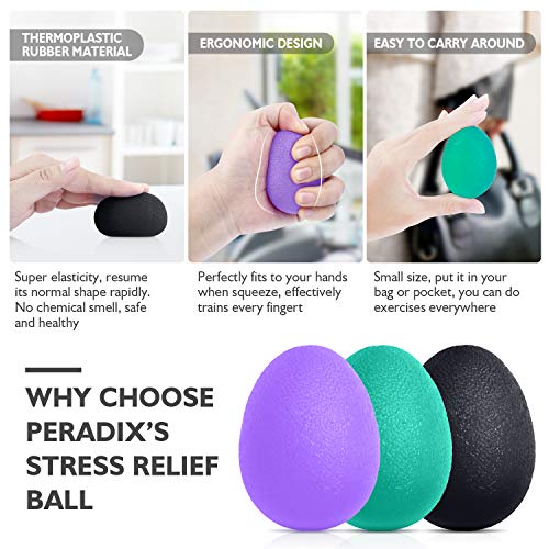 Peradix 3 Piezas Pelotas Antiestres Bolas, Pelotas en Forma de Huevo Fortalecedor de Agarre de Mano Entrenador de Dedos para Ejercicios y Rehabilitación Fortalecimiento de Manos y Dedos