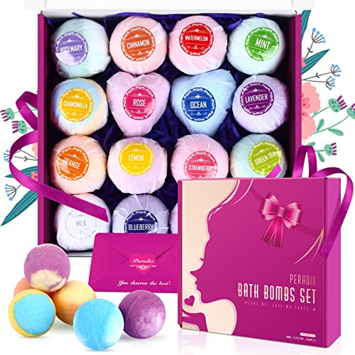 Peradix Bombas de Baño,16 piezas Bolas de Baño con Aceites Esenciales,Spa Baño de Burbujas para Hidratar la Piel Seca Sales de Baño de Bombas de Baño Espuma de Regalo para Mujeres Novias y Niñas