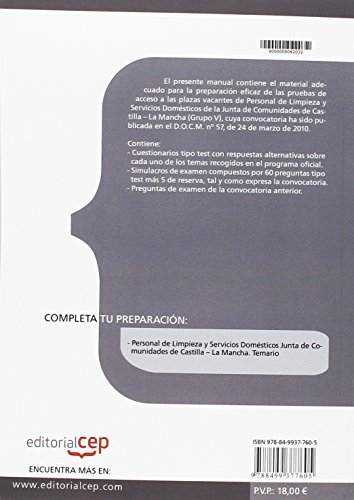 Personal de Limpieza y Servicio Doméstico. Junta de Comunidades de Castilla-La Mancha. Test y Simulacros de Examen (Colección 371)