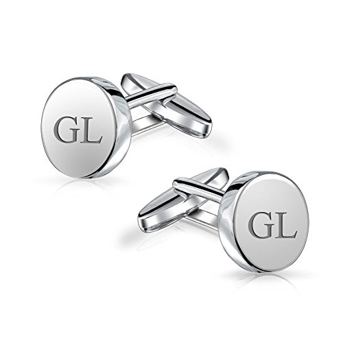 Personalizado engrave monograma inicial geométrico sólido redondo círculo disco 925 plata esterlina camisa cufflinks para hombres gemelos ejecutivo regalo bisagra espalda