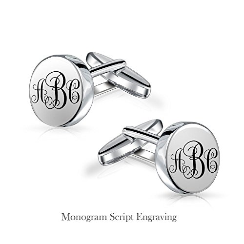 Personalizado engrave monograma inicial geométrico sólido redondo círculo disco 925 plata esterlina camisa cufflinks para hombres gemelos ejecutivo regalo bisagra espalda