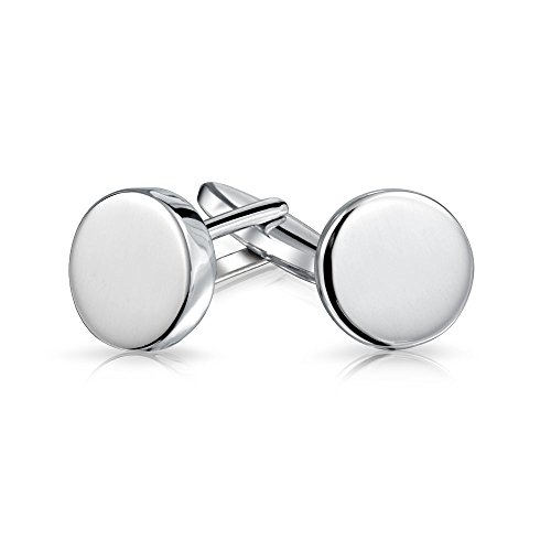 Personalizado engrave monograma inicial geométrico sólido redondo círculo disco 925 plata esterlina camisa cufflinks para hombres gemelos ejecutivo regalo bisagra espalda