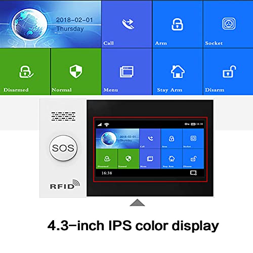 PGST Sistema de seguridad para el hogar PG-107, alarmas para casa wifi de 4.3 pulgadas + 2G+ GPRS Alarmas antirrobo inalámbricas, App Remote Smart Siren para el hogar (sistema de alarma GSM)