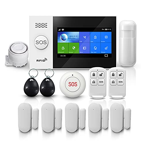 PGST Sistema de seguridad para el hogar PG-107, alarmas para casa wifi de 4.3 pulgadas + 2G+ GPRS Alarmas antirrobo inalámbricas, App Remote Smart Siren para el hogar (sistema de alarma GSM)