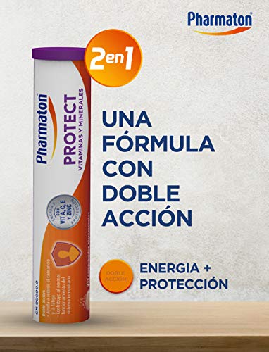 Pharmaton Protect- Multivitaminas - 20 Comprimidos Efervescentes Sabor Naranja - Doble acción: Energía y Protección