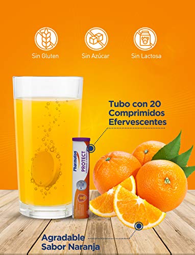 Pharmaton Protect- Multivitaminas - 20 Comprimidos Efervescentes Sabor Naranja - Doble acción: Energía y Protección