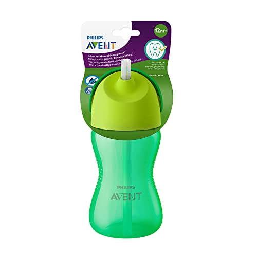 Philips Avent SCF798/01 - Vaso con pajita flexible, 300 ml, 12 m+, válvula antigoteo, piezas compatibles Philips Avent, niño, color verde