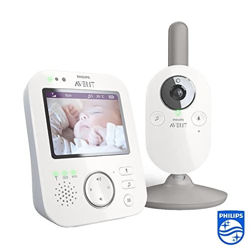 Philips Avent Vigilabebés con cámara SCD843/01 - Vigilabebés con privacidad (A-FHSS), pantalla a color 8,8 cm (3,5"), zoom x2, nanas, luz nocturna y temperatura