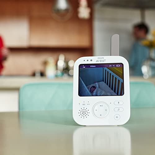 Philips Avent Vigilabebés con cámara SCD843/01 - Vigilabebés con privacidad (A-FHSS), pantalla a color 8,8 cm (3,5"), zoom x2, nanas, luz nocturna y temperatura