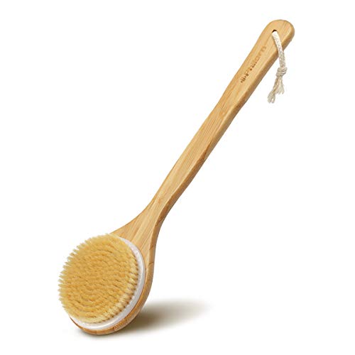 Philorn Cepillo de Baño, Cuerpo Cepillo con Mango Largo de 15.7" de Bambú, Suave Natural Cerdas Cepillo, Cepillo Espalda Ducha para Masaje, Promueve la Circulación Sanguínea, Celulitis Exfoliante