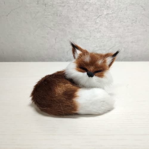 PHILSP Muñeca de peluche de 8 cm/3 '' Mini Fox Figurita de peluche para decoración de habitación con piel artificial y postura de mentira 3D Linda cara realista Fox marrón claro