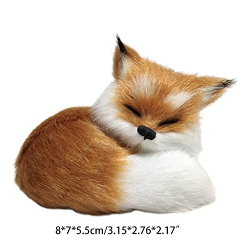 PHILSP Muñeca de peluche de 8 cm/3 '' Mini Fox Figurita de peluche para decoración de habitación con piel artificial y postura de mentira 3D Linda cara realista Fox marrón claro