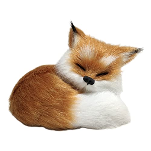 PHILSP Muñeca de peluche de 8 cm/3 '' Mini Fox Figurita de peluche para decoración de habitación con piel artificial y postura de mentira 3D Linda cara realista Fox marrón claro