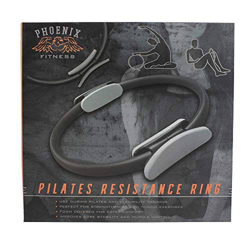 Phoenix Fitness RY1009 Anillo De Pilates De Doble Asa Círculo Mágico - Anillo De Yoga De Círculo De Entrenamiento De Pilates De 15 pulgadas, M, Negro