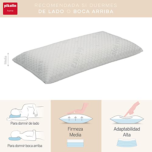 Pikolin Home - Almohada viscoelástica con Aloe Vera de firmeza media, hilo de color plata y doble funda que trasmite relax y confort