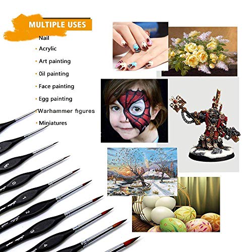 Pinceles para Pintura, 10pcs Miniatura Cepillos para Pintura de Arte Brochas Redondas de Arte Profesionales, Juego de Pinceles para Pintar al Óleo / Acrílica / Acuarela .